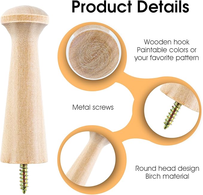 Xindojuz 8 PCS 3.3 Inch Wooden Shaker Pegs, Screw-on Solid Wooden Wall Hooks - Image 3