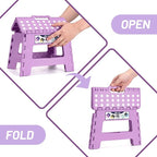 Delxo 9 inch Folding Step Stool, Non-Slip Foldable Small Stools Up to 300 LBS, Kids Step Stool with Handle Lightweight for Kitchen, Bathroom, Bedroom, Garden, Light Purple, 1PC - Image 4