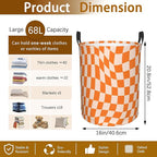 Groovy Retro Wavy Checkered Orange Laundry Basket, Waterproof Foldable Laundry - Image 2