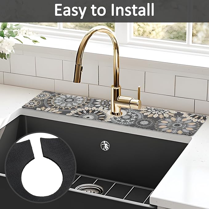 24" X 5.5" Kitchen Sink Splash Guard Faucet Mat Mandala Super Absorbent Fast - Image 5