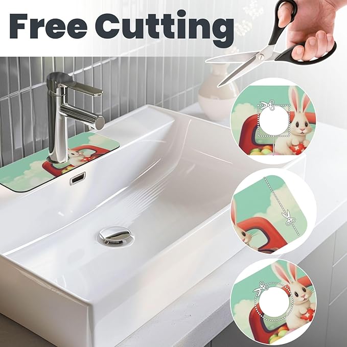 Kitchen Sink Splash Guard Faucet Mat Easter Bunny Rabbits 15"x5.5", Diatom Mat - Image 3