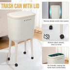 XPIY 4 Gallon Trash Can with Wheels and Lid, Modern Narrow Garbage Can with - Image 4