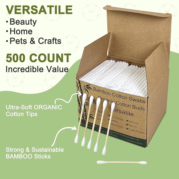 Bamboo Cotton Swabs – Sturdy Bamboo Sticks & Soft Cotton Tips – 100% - Image 7