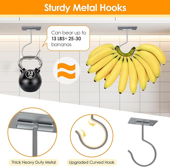 2PCS Self Adhesive Banana Hook Under Cabinet Foldable Banana Hanger Metal Under - Image 7