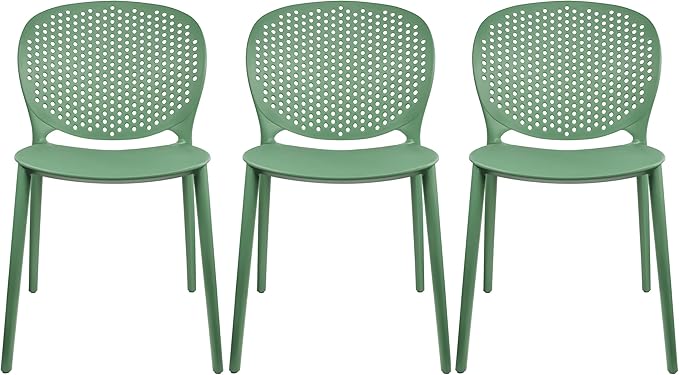 2xhome Set of 3 Patio Dining Chairs | Modern Stackable Outdoor Pool Side Chair | Weather Resistant Plastic for Yard, Porch, Balcony, Kitchen, Green by 2xhome