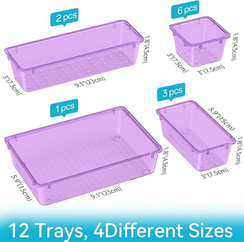 12-Piece Drawer Organizer Set, 4 Sizes Versatile Plastic Vanity Organizer - Image 2