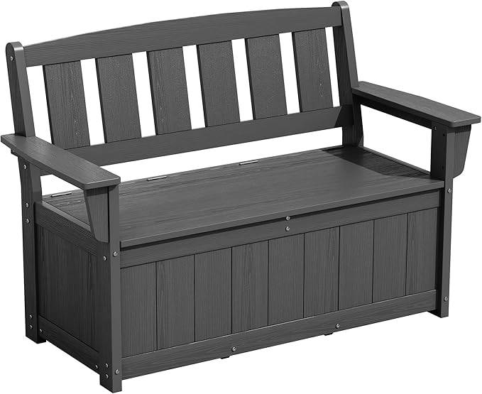 SERWALL HDPE Outdoor Storage Bench, All-Weather, UV-Resistant Deck Box with Waterproof Storage Bags, 57 Gallon Dual-Use Seat & Organizer Deck Boxes for Patio, Garden Tools & Pool (Gray) by SERWALL