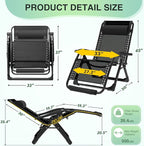 Suteck Oversized Zero Gravity Chair,33In XXL Lounge Chair w/Removable Cushion&Headrest, Reclining Camping Chair w/Upgraded Lock and Footrest, Reclining Patio Chairs Recliner for Indoor Outdoor,500LBS - Image 3