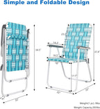 VINGLI Patio Lawn Webbed Folding Chairs Set of 4, Outdoor Beach Chair Portable Dining Chair for Outdoor Yard, Garden (White & Blue, Classic) - Image 4