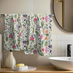 Spring Floral Hand Towels for Bathroom Set of 2 Pink Flowers Sage Green Leaves - Image 6