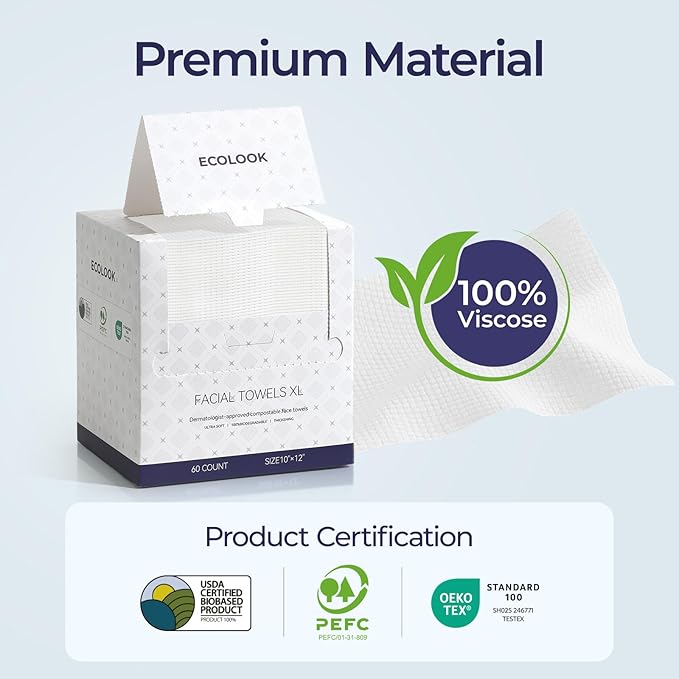 ECOLOOK Disposable Face Towel XL-60 Count Upgraded Thick Facial Towels - Image 3