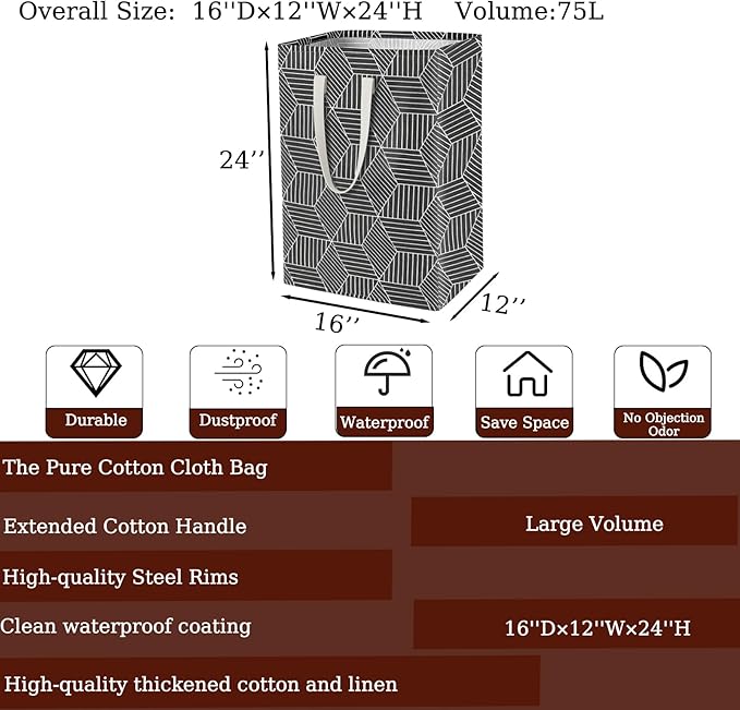 Waterproof Laundry Hamper 75L Collapsible Laundry Basket Extended Cotton Handle - Image 2