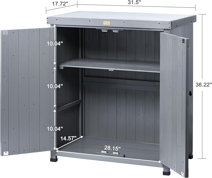 HABAU Outdoor Storage Cabinets Weatherproof for Patio, Garden Work Bench with Shelves & Metal Tabletop, Wooden Potting Table Workstation - Image 3