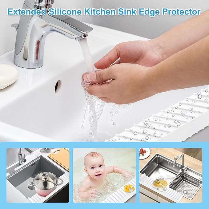 Silicone Faucet Splash Guard 4" x 14", Faucet Water Catcher Mat, Longer - Image 6