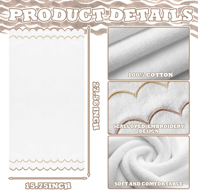 2 Pcs Scalloped Hand Towels 100% Cotton Fingertip Towels - Image 2