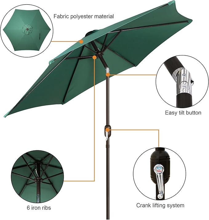 Blissun 7.5 ft Patio Umbrella, Yard Umbrella, Outdoor Market Umbrella with Push Button Tilt Crank, Seaglass - Image 2
