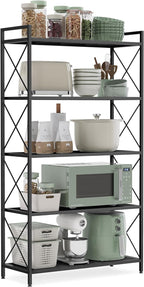 SONGMICS 5-Tier Metal Storage Rack, Shelving Unit with X Side Frames, Dense Mesh, 12.6 x 31.5 x 57.3 Inches, for Entryway, Kitchen, Living Room, Bathroom, Industrial Style, Ink Black UBSC185B01 by SONGMICSbySONGMICSHOME