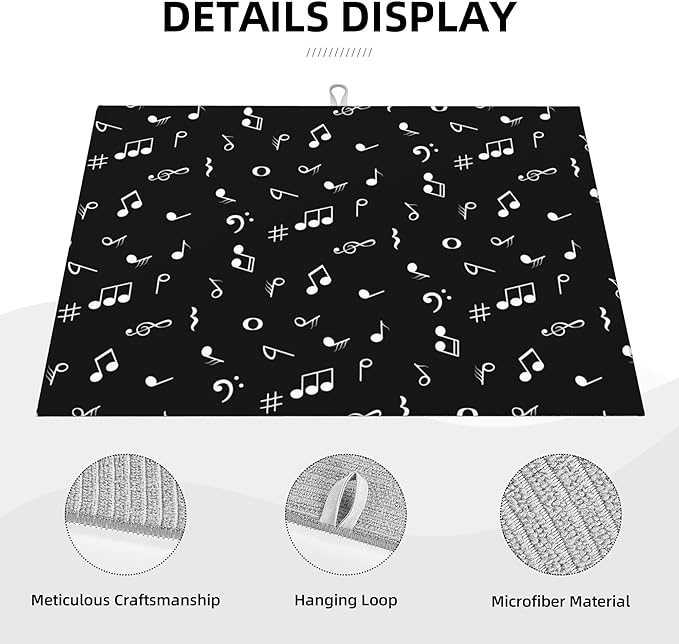 Music Notes Dish Drying Mat for Kitchen Counter Musicial Dish Drainer Rack Mats - Image 5