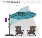 PURPLE LEAF 10 Feet Cantilever Umbrella with Base Outdoor Patio Round Umbrella Aluminum Offset with 360-degree Rotation for Garden Deck Pool Patio,Turquoise Blue - Image 7