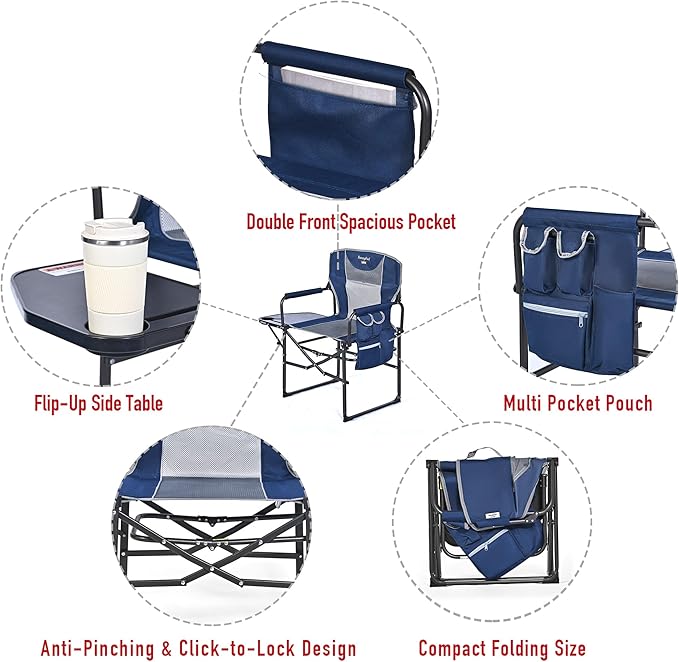 SUNNYFEEL Camping Directors Chair, Heavy Duty,Oversized Portable Folding Chair with Side Table, Pocket for Beach, Fishing,Trip,Picnic,Lawn,Concert Outdoor Foldable Camp Chairs - Image 6