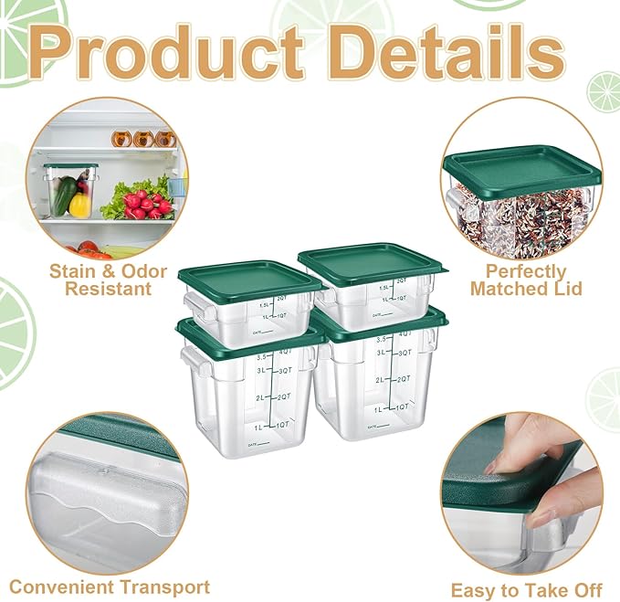 Barydat 4 Pcs Square Food Storage Containers - Image 3