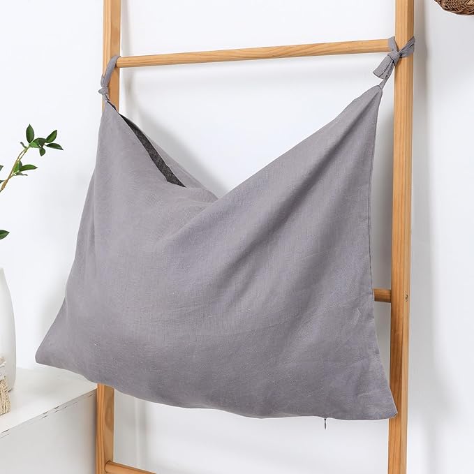 Hanging Linen Laundry Bag, 100% Pure Flax Linen Over The Door Hamper - Image 5