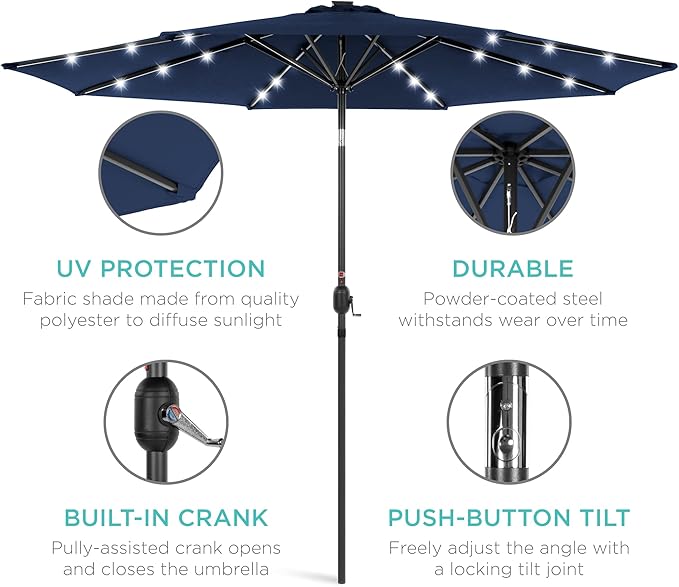 Best Choice Products 10ft Solar Polyester LED Lighted Patio Umbrella w/Tilt Adjustment and UV-Resistant Fabric - Image 5