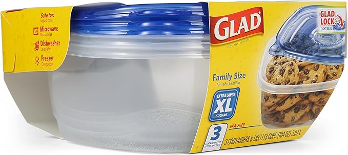Glad GladWare XL Square Food Storage Containers, Family Size Meal Container - Image 3