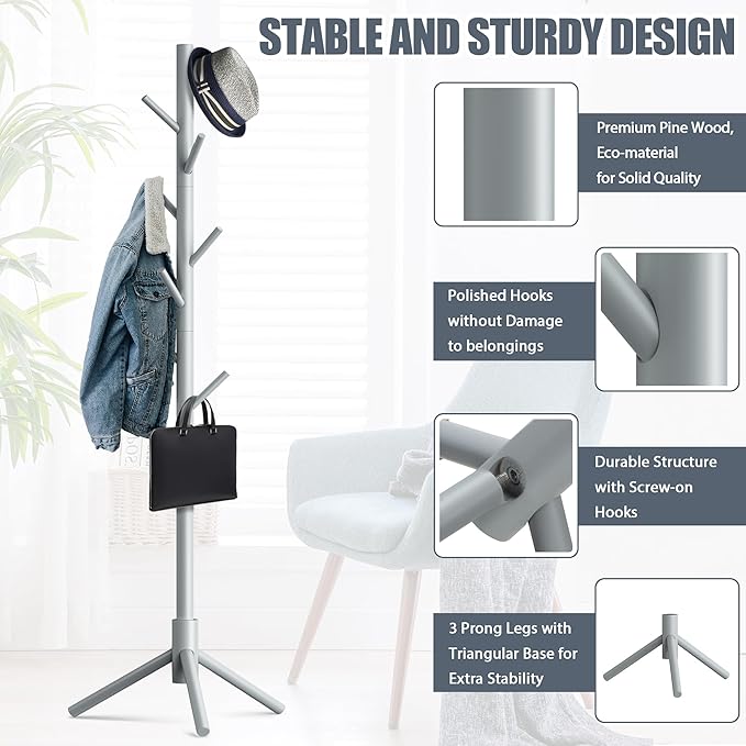 Haddockway Wooden Coat Rack Stand - Image 3