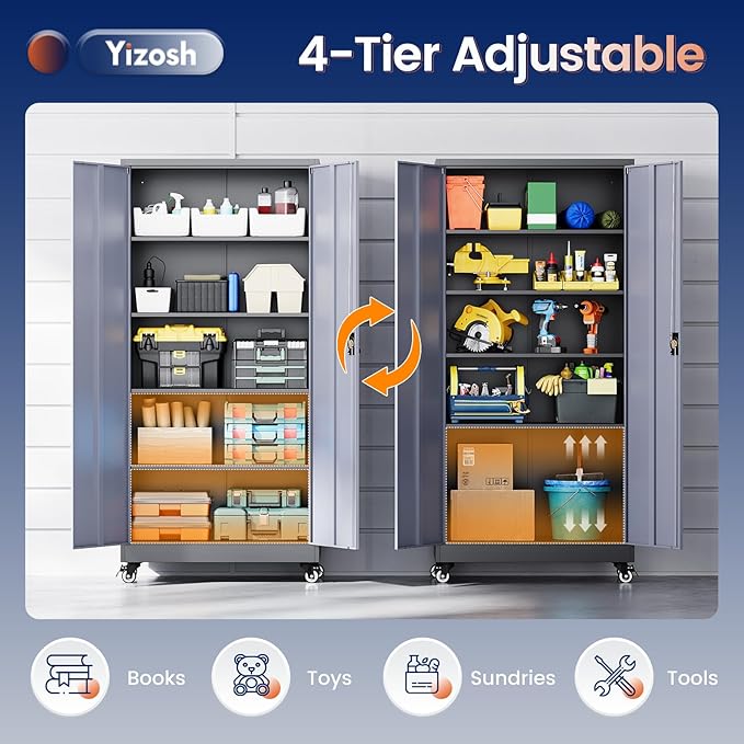 Yizosh Metal Garage Storage Cabinet with Locking Doors and Adjustable Shelves,- 75" Rolling Steel Tool Cabinet for Home Office,Garage,Warehouse - Image 5