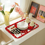 Valentines Dish Drying Mat 18x24 Inch Black Red Hearts Dish Drainer Protector - Image 6