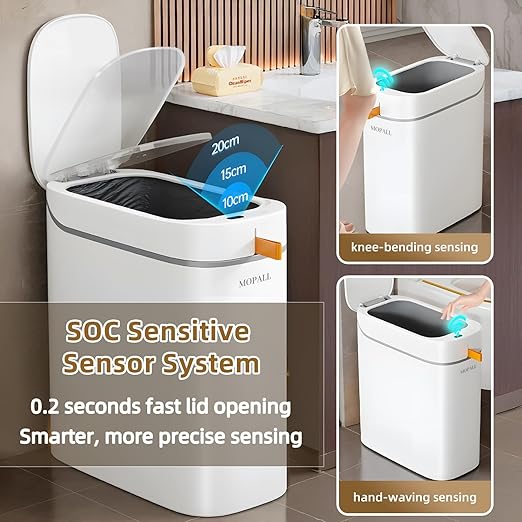 MOPALL Bathroom Trash Can with Lid, Motion Sensor Trash Can Automatic Touchless - Image 3