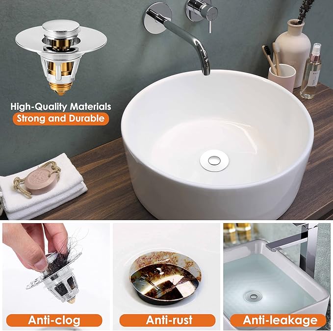 Universal Bathroom Sink Stopper, Basin Pop-up Bathroom Sink Drain Strainer - Image 3