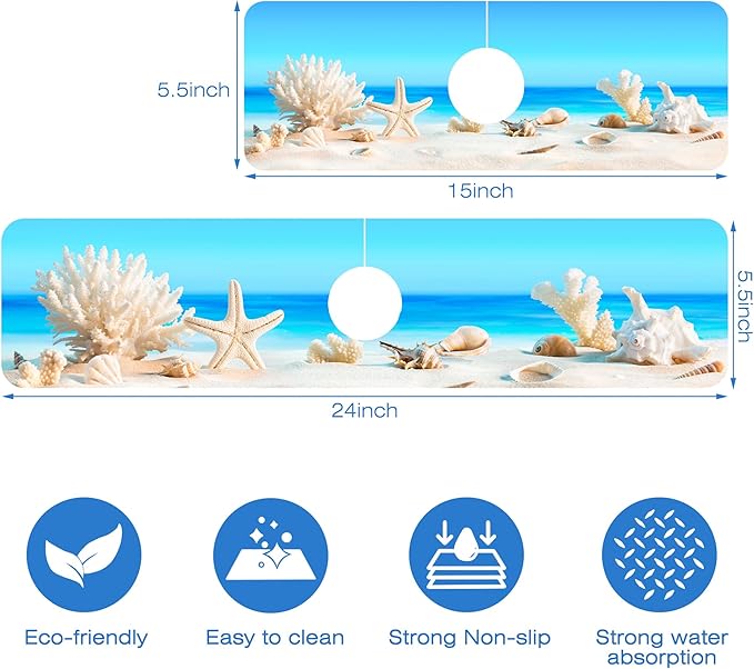 Tropical Beach Seashells Kitchen Sink Splash Guard Absorbent Fast Drying Mat - Image 3