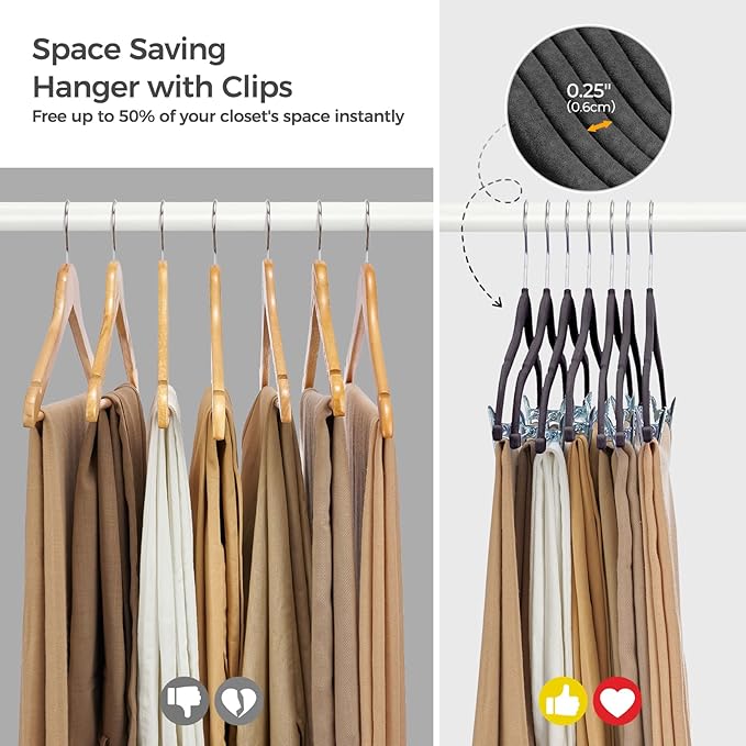 HOUSE DAY Velvet Hangers with Adjustable Clips 10 Pack, Non-Slip Suit Organizer - Image 7