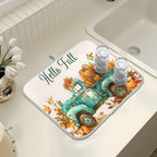 Vintage Fall Truck with Pumpkins Autumn Leaves Dish Drying Mat - Image 7