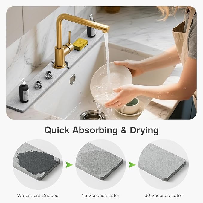 30" x 4" Stone Faucet Mat for Kitchen Sink, Quick Drying Diatomite Sink Tray - Image 3