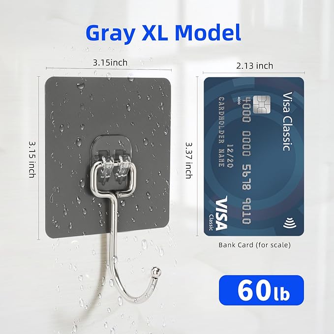 Adhesive Wall Hooks for Hanging - 60lb Heavy Duty Waterproof & Rustproof - Image 2