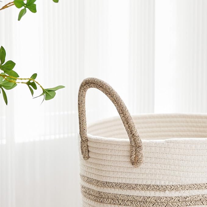 VIPOSCO Large Laundry Hamper, Tall Woven Rope Storage Basket - Image 3