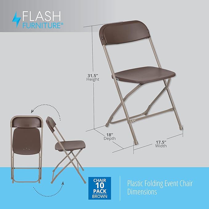Flash Furniture Hercules Series Plastic Folding Chair Brown - 10 Pack 650LB Weight Capacity Comfortable Event Chair-Lightweight Folding Chair - Image 3