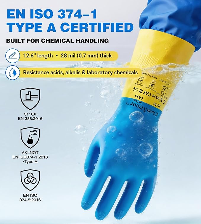 Neoprene and Rubber Blend Heavy-Duty Chemical Gloves, Protective industrial - Image 2