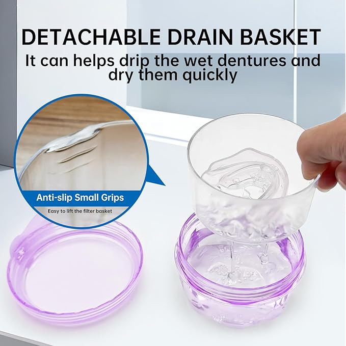Leakproof Denture Case Purple Denture Soaking Cup - Image 7