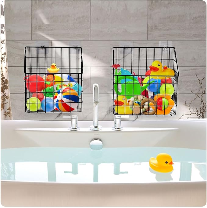 2 Pack Bath Toy Storage Organizer Basket, Large Metal Bathtub Toy Holder - Image 8