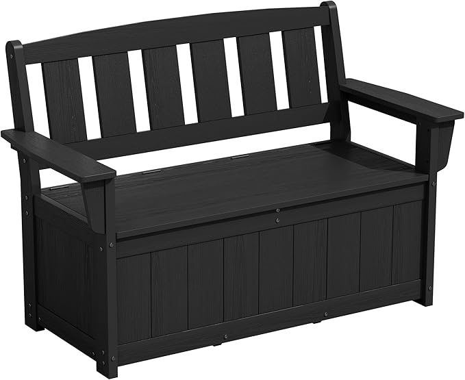 SERWALL HDPE Outdoor Storage Bench, All-Weather, UV-Resistant Deck Box with Waterproof Storage Bags, 57 Gallon Dual-Use Seat & Organizer Deck Boxes for Patio, Garden Tools & Pool (Matte Black) by SERWALL