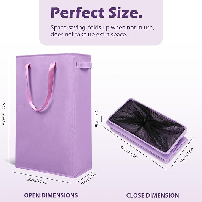 Odonata Slim Laundry Hamper Handles Collapsible Laundry Basket Thin Dirty - Image 2