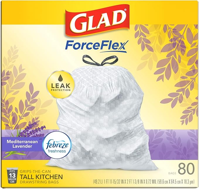 Glad ForceFlex Tall Kitchen Trash Bags, 13 Gallon, Gain Lavender - Image 12