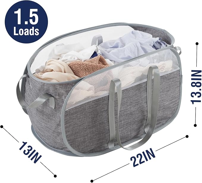 TECHMILLY Collapsible Laundry Basket, Foldable Tear Proof Mesh Pop Up Hamper - Image 4