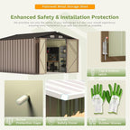 Patiowell 10 x 12 FT Metal Storage Shed for Outdoor with Floor Frame, Steel Yard Shed with Design of Lockable Doors, Utility and Tool Storage for Garden, Backyard, Patio, Outside use,Brown - Image 6