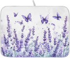 Purple Lavender Spring Summer Flower Floral Dish Drying Mat by ALAZA