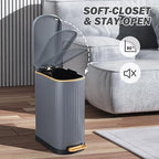 Slim Bathroom Trash Can with Soft Close Lid Stainless Steel Garbage Can Step - Image 4